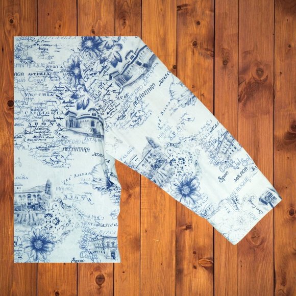 Alia Womens Floral Embroidery White/Blue Button Down Shirt 16 Spain Cities Print - Picture 5 of 9